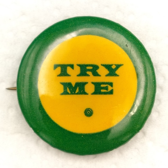 Try Me Pinback Button Pin Vintage Small Free Love Hippy Counter Culture 60s - Picture 1 of 6